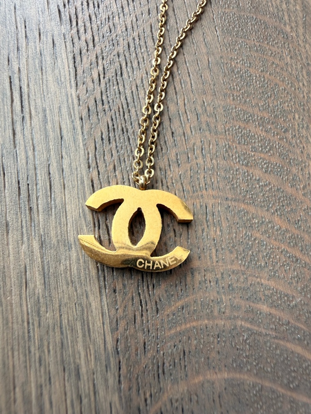 Gold Tone Double CC Pendant Necklace